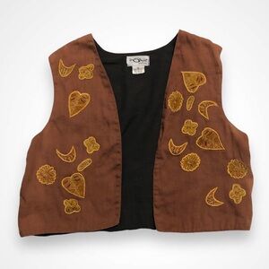 Boho Fall Festival Embroidered Appliqué Flower Leaf Vintage 90’s Bolero Vest